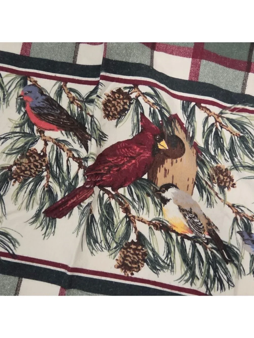Franco Vintage Plaid Flannel Standard Pillowcase Birds Cardinal Blue Jay